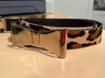 B-Low The Belt Gold Bow Black Brown Animal Leopard Print Leather Women's Large • $29.99