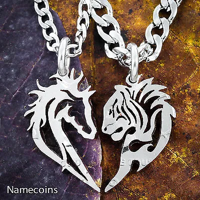 $144.99 • Buy Tribal Horse And Tiger Couples Necklaces, Friendship Heart Jewelry, Hand Cut Coi