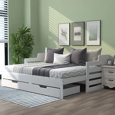 3FT Single 90-176 x190cm Daybed Cabin Bed Guest Sofa Bed Trundle Drawer NS • £259.99