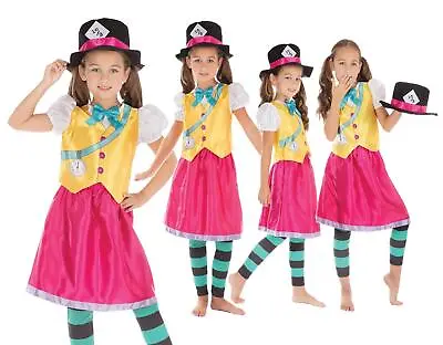 £19.17 • Buy Girls Alice Kids Mad Hatter Costume Book Day Fancy Dress Wonderland World