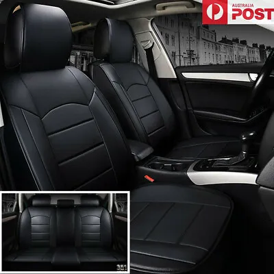$72.80 • Buy Black PU Leather 5 Seats Car Seat Covers Cushion Front & Rear 6D Full Surrounded