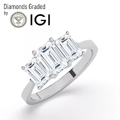 IGIF/VS1 4CT Solitaire Lab-Grown Emerald Diamond Trilogy Ring 950 Platinum • £1958