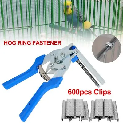 Hog Ring Plier Tool 600pcs M Clips Staple Mesh Cage Wire Fence Clamp UK • £8.99