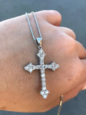 $82.49 • Buy 2Ct Round Cut Real Moissanite Cross Pendant Necklace 14K White Gold Plated 18 