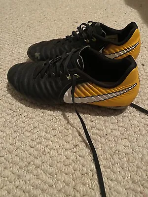 Nike Mens Tiempo Ligera IV Leather FG Soccer Cleats Yellow Black Mens 8.5 US • $40