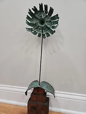 Vintage Metal Flower Art Sculpture On Wood Base • $22.35