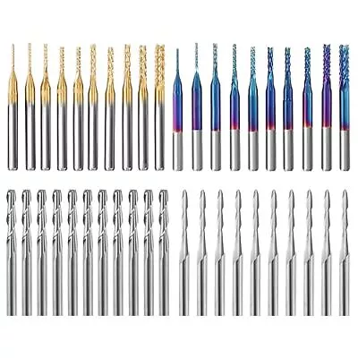 40pcs 1/8  Shank End Mills CNC Router Bits Set - 2-Flute Flat Nose & Ball Nose • $45.29