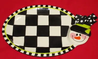 Mud Pie Black & White Checked 16  Snowman Serving Platter Tray Winter Christmas • $15