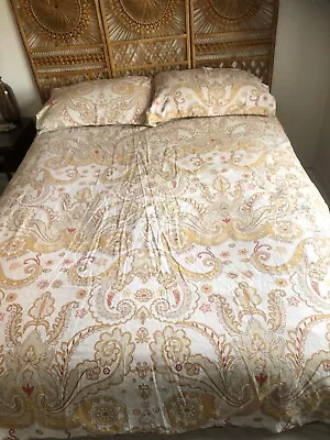 Paisley Print Beige White Bohemian Style Cotton Double Duvet Cover Set • £8.90