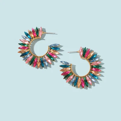 $3.99 • Buy Luxurious Jewellery For Women Party Colorful Crystal Flower Huggie Hoop Earrings