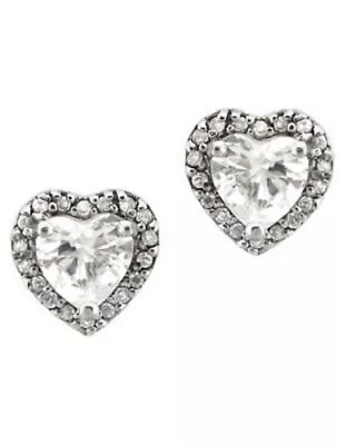 B. Brilliant Sterling Silver Cubic Zirconia Heart Stud Earrings 1.75 Cttw #1435 • $7.50