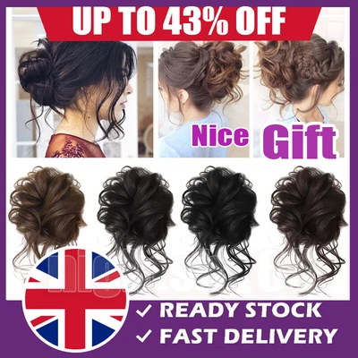 Curly Messy Bun Hair Piece Scrunchie Clip In Updo Real As Human Hair Extensions. • £3.99