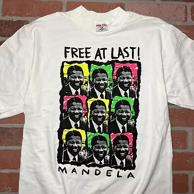 Mens Sz L Vintage 1990 Nelson Mandela T-Shirt 90s Africa Single Stitch Rap • $41