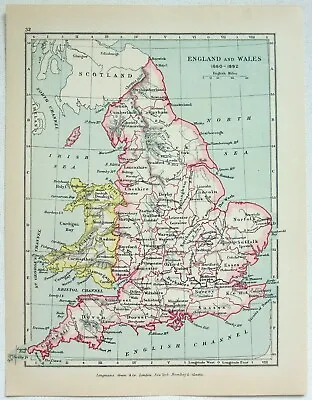 Vintage Map Of England & Wales 1660-1892 By Longmans Green 1914. Antique • $15