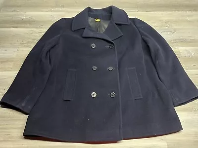 VINTAGE US Navy Sailor Pea Coat Thick Wool Size 42 Blue Lined Button • $49.99