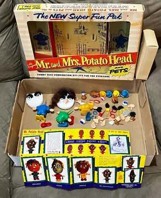 Vintage 1950s Hassenfeld Mr & Mrs Potato Heads And Pets Super Fun Pak Set In Box • $35