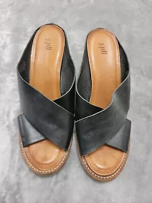 J. Jill Open Toe Criss Cross Strap Wedge Size 7.5 Black Leather Slip On Sandals • $20