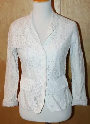 ECRU Brand Ivory Lace Blazer Jacket SMALL Lined W Beige Gingham Casual Cute • £2.37