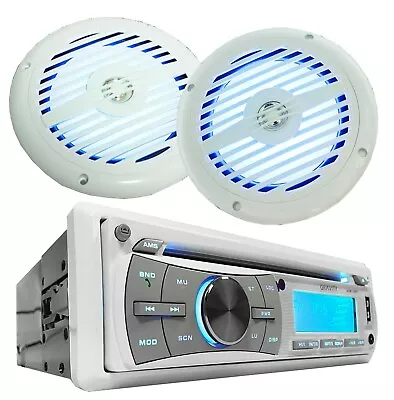 Gravity Marine Boat CD/AM/FM Receiver +2x Gravity 6.5  Marine Speakers White • $119.99