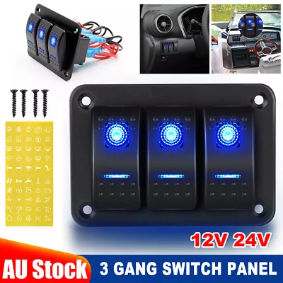 12V 24V 3 Gang Rocker Switch Panel Dual USB ON-OFF Toggle Car Boat Power Socket • $24.85