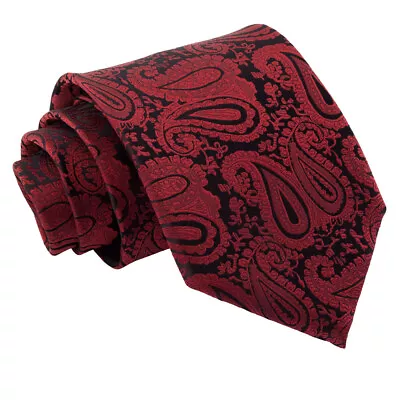 Burgundy Tie Woven Floral Paisley Mens Classic Wedding Necktie By DQT • £7.99