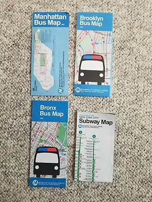 New York City Brooklyn Bronx Manhattan Bus And Subway Maps 1990 LOT OF 4  MTA • $19.57