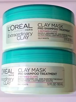 2X L'OREAL PARIS Hair Expert Extraordinary Clay Pre-Shampoo Mask Oily Roots New • $14.99