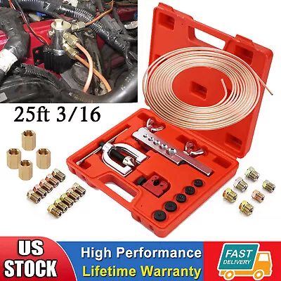 Copper Coated Brake Line 3/16 25FT & Flaring Tool + 20 Nuts Fittings Repair Kit • $35