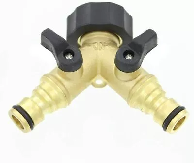 3/4  Two Way Brass Tap Connector Dual Shut Off Garden Hose Twin Adaptor Splitter • £8.99