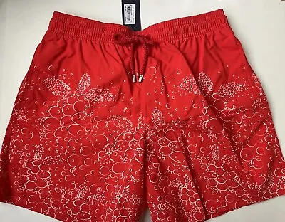 VILEBREQUIN Red Bubbles Turtle Print Moorea Swim Trunks Bathing Shorts XL $295 • $175