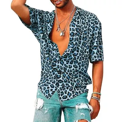 Mens Leopard Print Printing Tops Shirt T-Shirts- • £12.28