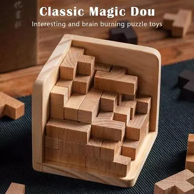 Wooden Intelligence Toy Brain Teaser Game 3D IQ Puzzle For Kids Adults✨ • £8.37