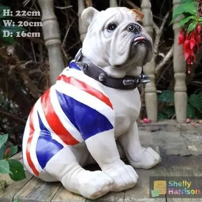 Sitting British Bulldog Dog Union Jack Flag On His Back Resin Ornament 22cm • £34.99