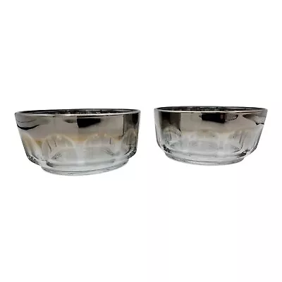 Vintage 1970's Set Of 2 Mercury Silver Color Rim Arcoroc Thumbprint Glass Bowls • $25