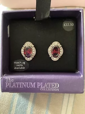 M&S Marks & Spencer The Platinum Plated Collection Ruby Red Sparkling Earrings • £8.99