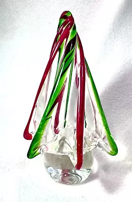 Vintage MURANO Art Glass Christmas Tree Sculpture Red Green & Clear • $64.30