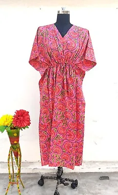 $37.64 • Buy Pink Floral Printed Kaftan Dress Women's Clothing Indian Kaftan Night Gown Dress