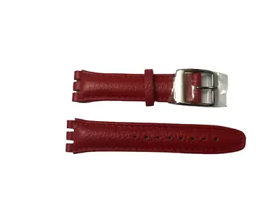 £7.99 • Buy Red Genuine Leather 17mm Replacement Padded Watch Strap For Swatch Metal Buckle