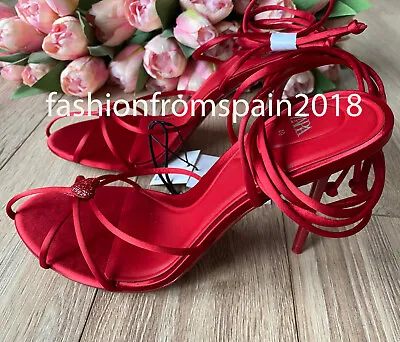 Zara New Woman Lace-up Sandals With Heart Detail Shoes Red 35-42 3356/310 • $77.77