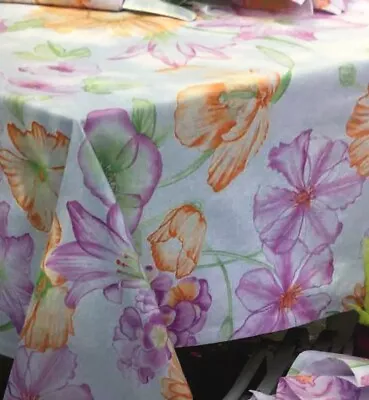 NEW MIRABELLO ITALY ACQUERELLO ORANGE PINK  FLORAL 63 X 90 COTTON TABLECLOTH • $39.98