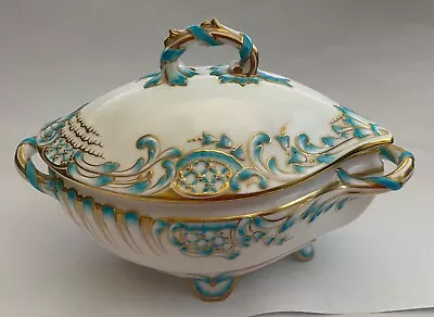 Antique Minton Porcelain Turquoise & Gold Gilt Lidded Bowl/gravy Boat • $245