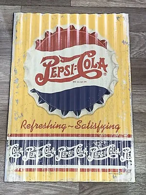 Pepsi Cola Drink Soda Pop Vintage Retro Wall Decor Corrugated Tin Sign 11x16 • £14.46