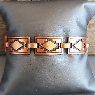 Vintage Copper Southwest Link Bracelet Rectangles Western Foldover Clasp 6.5” • $15.95