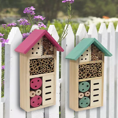 Large Insect Bug Bee Hotel Hanging Wooden House Ladybird Nest Wood Shelter Box • £8.99