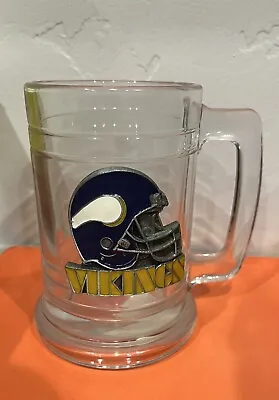 Minnesota Vikings Vintage Beer Mug Heavy Glass Retro NFL Emblem Logo 5 “ Tall • $27.49
