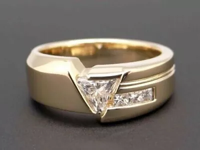 2.00 CT Trillion Cut Created Diamond Men's Band Ring 925 Silver Gold Plated Over • $166