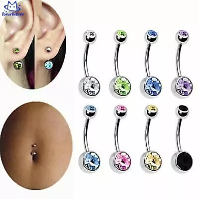 12 Pcs/Pack Belly Button Bars Navel Bar Rings Crystal Gem Balls Surgical Steel • £5.03