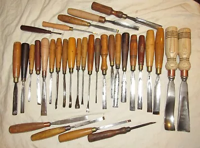 Mixed Lot Antique / Vintage Woodcarving Chisels Carving Tools Old Tools • $354.85
