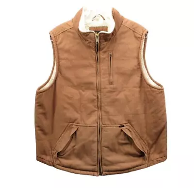 Lee Canvas Sherpa Lined Vest Adult Sz XXL  Brown 3 Pocket Full Zip Up • $22