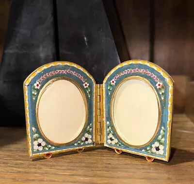 Antique Italy Miniature Micro Mosaic Small Oval Double Picture Frames Photo • $69